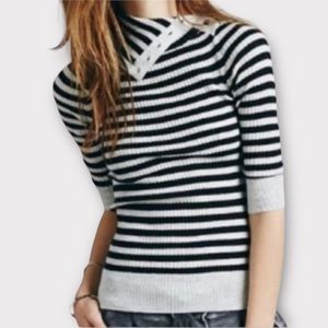 Free People Anas Sweater Small Wool Blend Graphic Stripes Ribbed Cozy Casual
